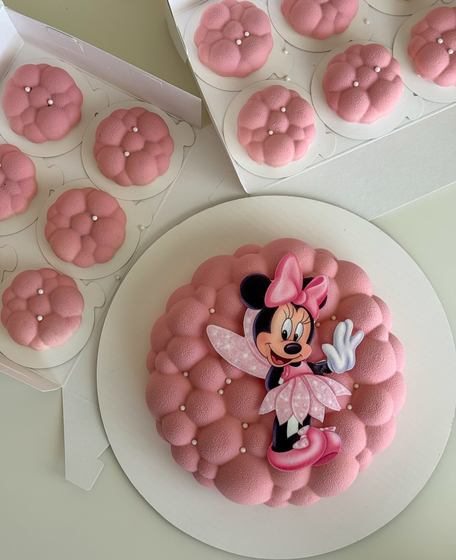pink character mousse birthday cake from SoulMade Desserts