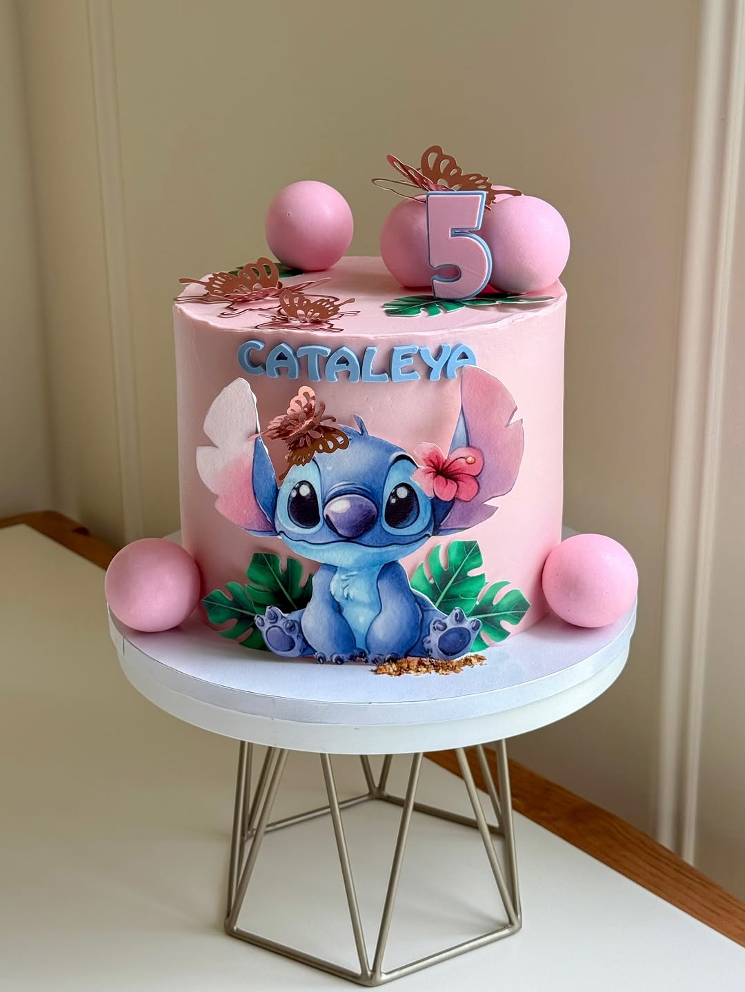 pink Stitch themed 5th birthday cake in Naperville IL