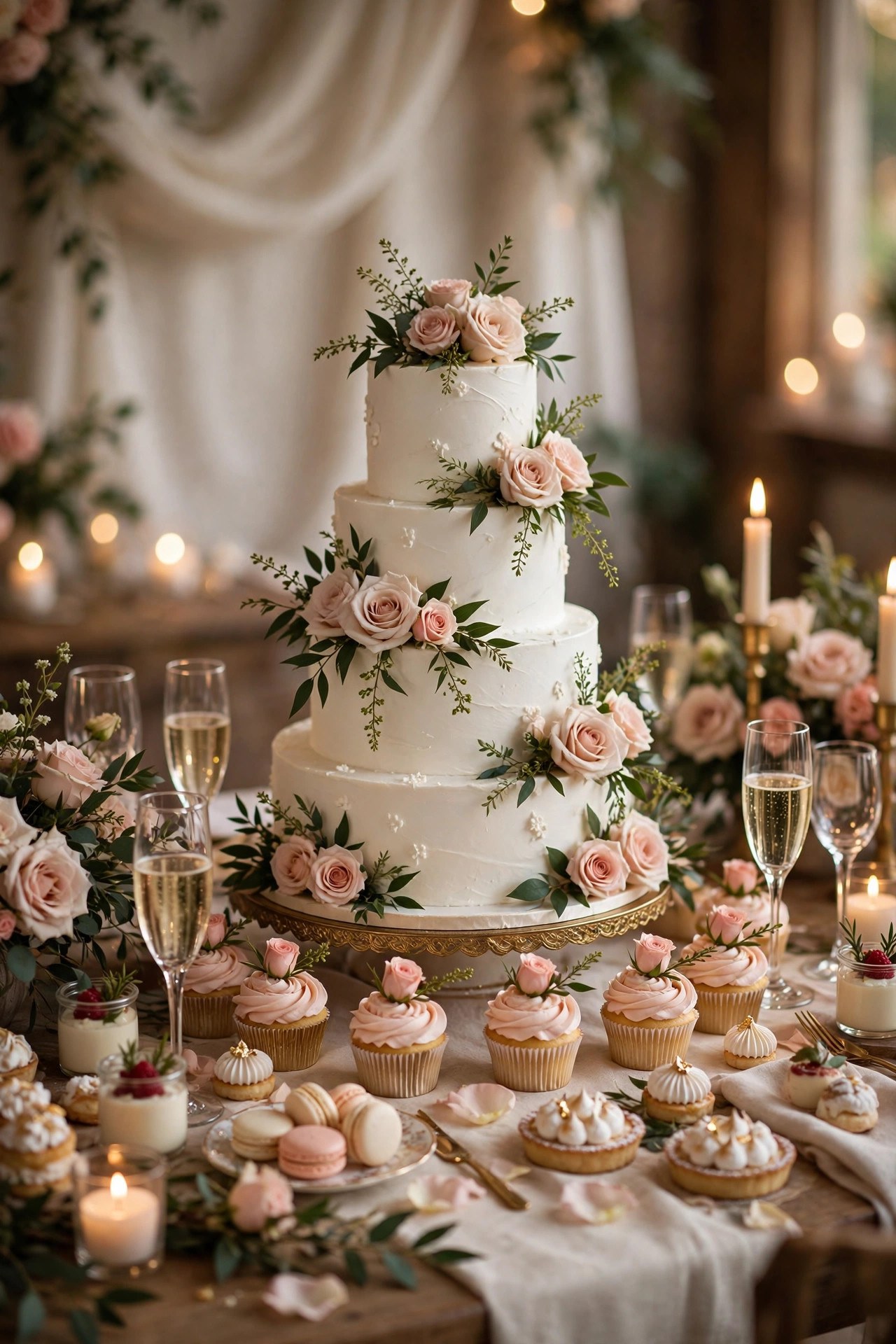 Wedding cake and dessert table from SoulMade Desserts, Chicago